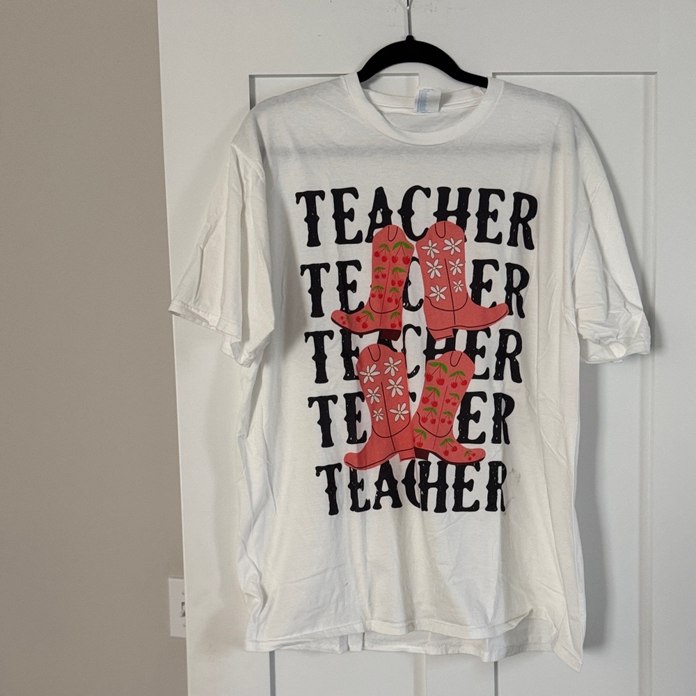 Teacher Shirt with Red Cowboy Boot Graphic Design
